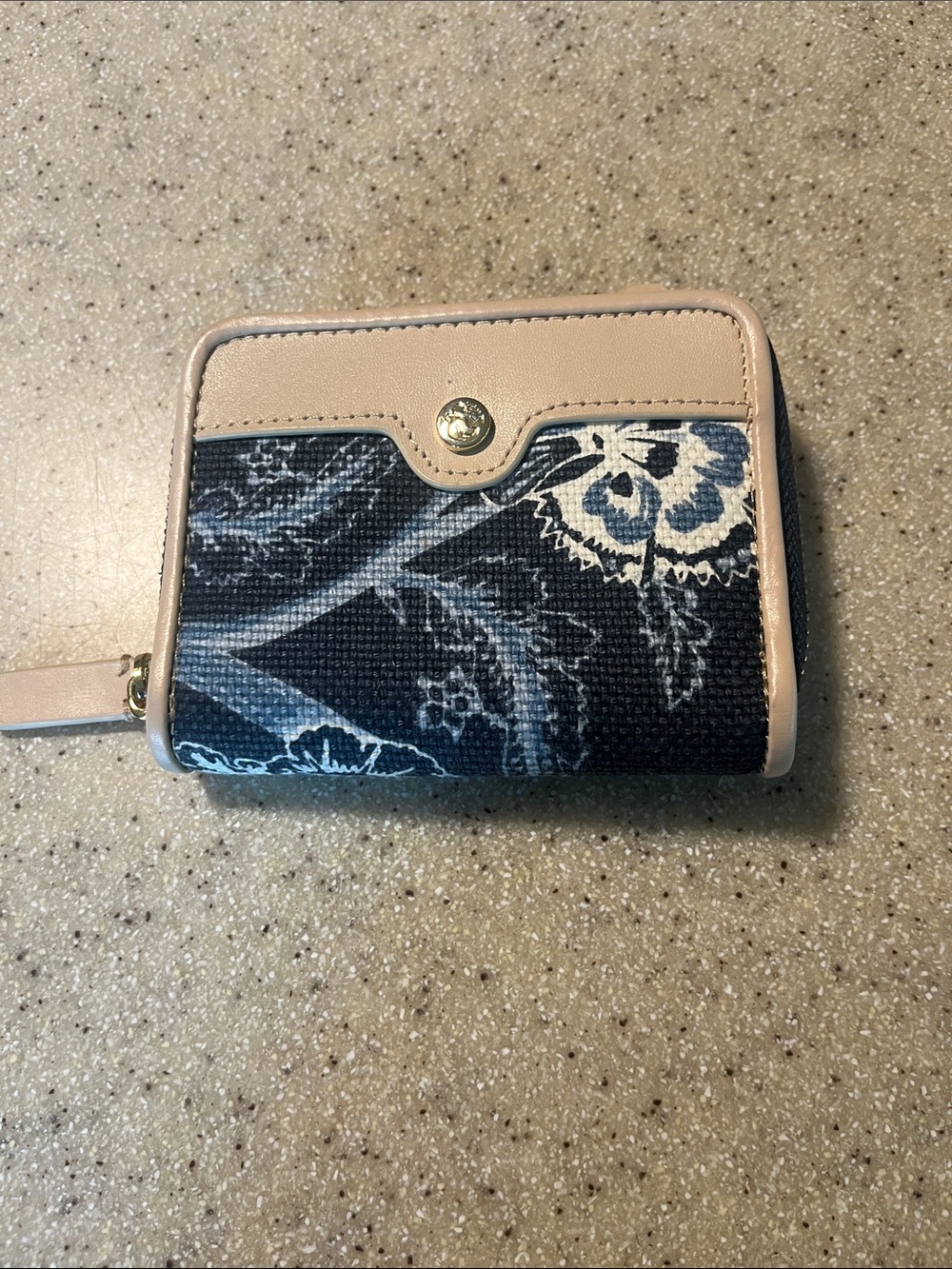 Spartina 449 Navy Floral Wallet with Beige Trim